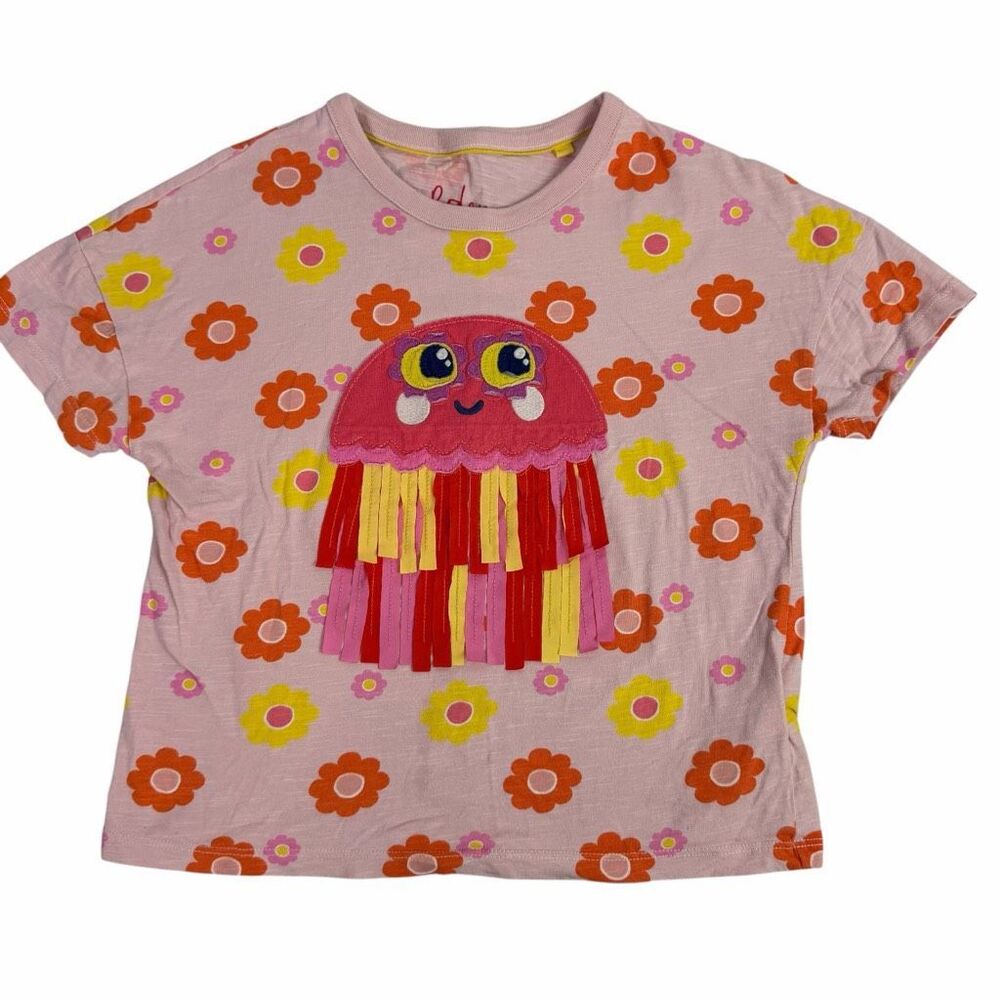 MIni Boden Floral Applique size 7-8 Short Sleeve T-shirt Pink Yellow